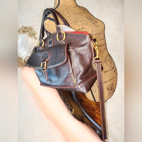 Dooney & Bourke Florentine Leather Pocket Satchel In Italian Vacchetta - Picture 14 of 16